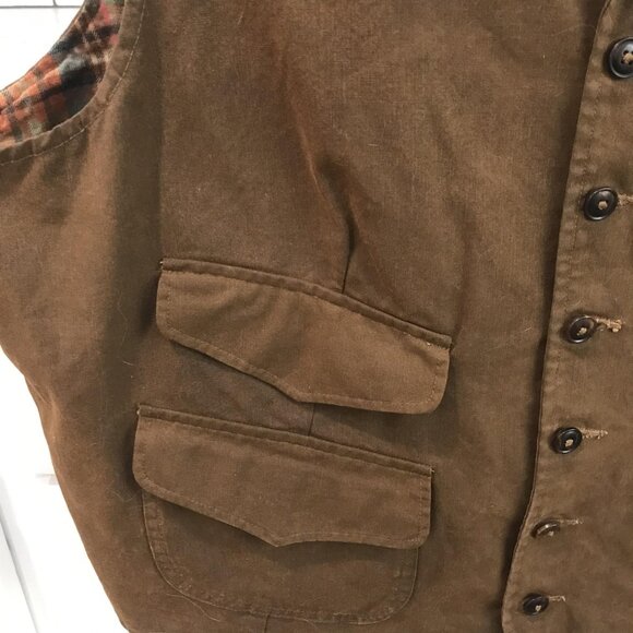 Polo Ralph Lauren Vest Mens XL Brown Field Utility Multi Pocket Plaid Lined - Picture 2 of 10